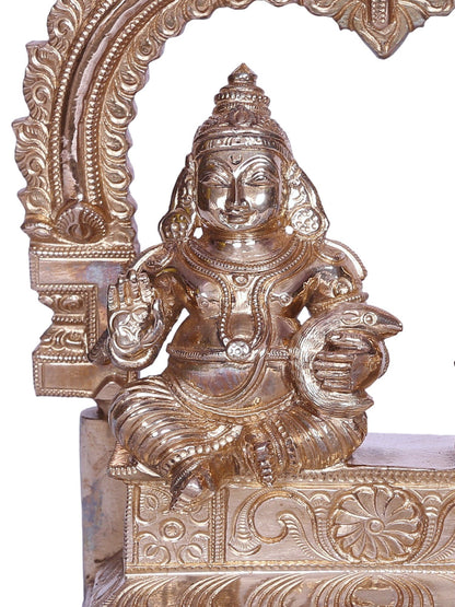 6" Hindu Deities Of Wealth Kubera And Lakshmi Seated On Kirtimukha | Bronze Statue