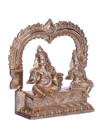 6" Hindu Deities Of Wealth Kubera And Lakshmi Seated On Kirtimukha | Bronze Statue