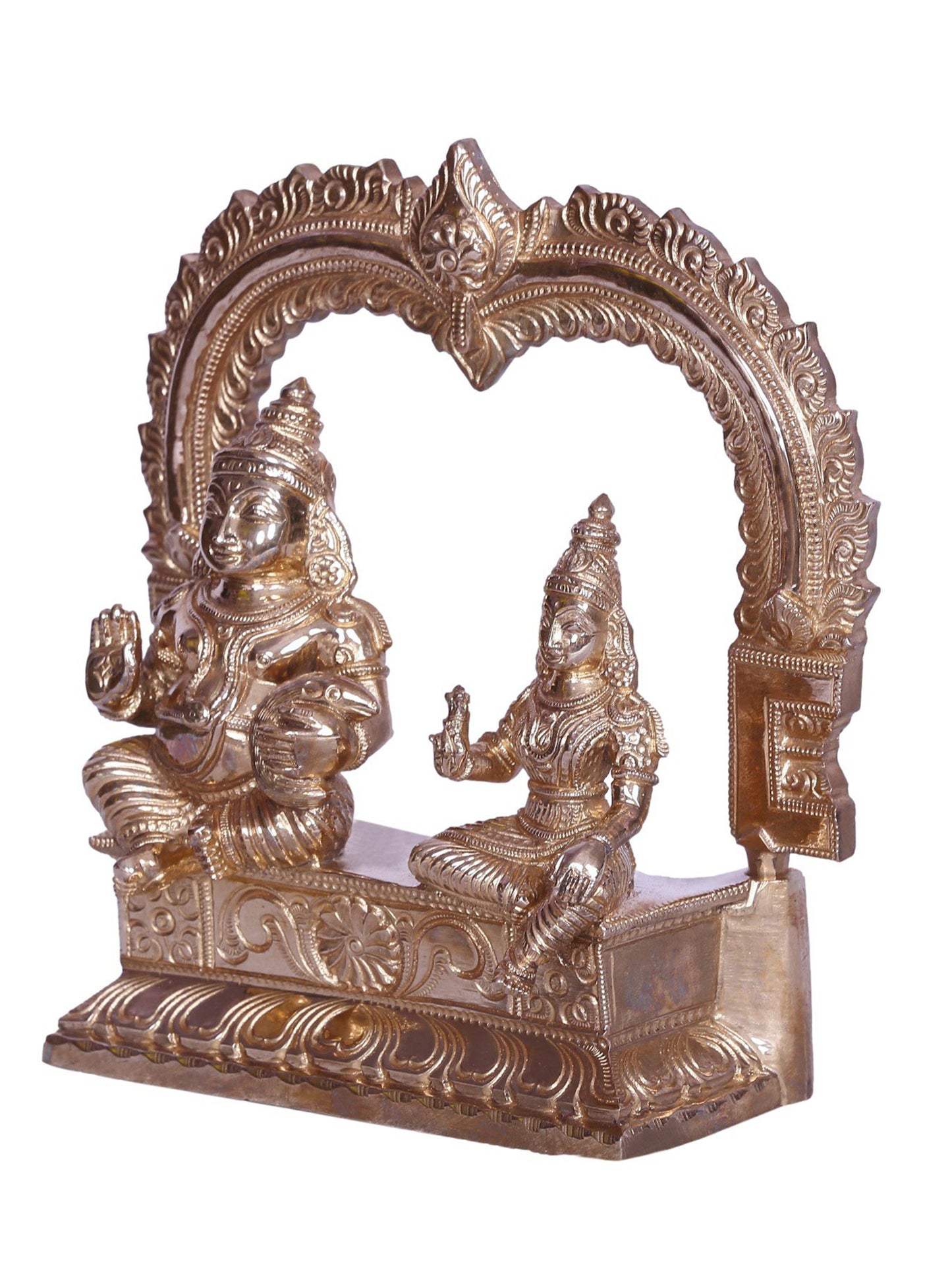 6" Hindu Deities Of Wealth Kubera And Lakshmi Seated On Kirtimukha | Bronze Statue