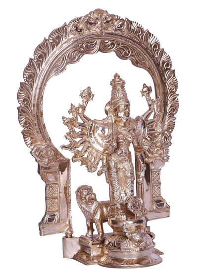 13" Bronze Sculpture Of Hindu Goddess Durga With Multiple Hands | Bronze Statue