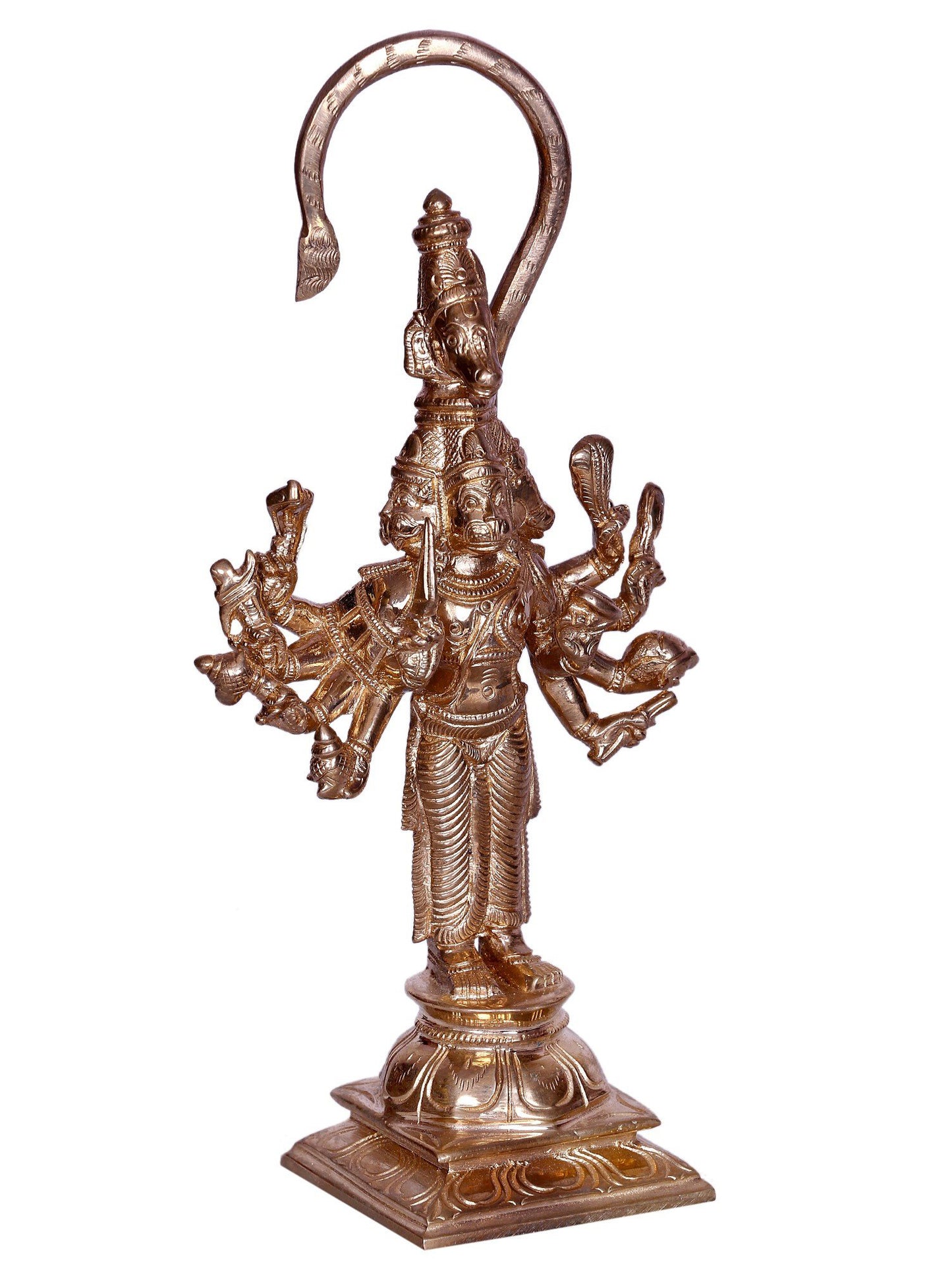 9" Six Armed Lord Panchamukhi Hanuman (Anjaneya) | Bronze Statue