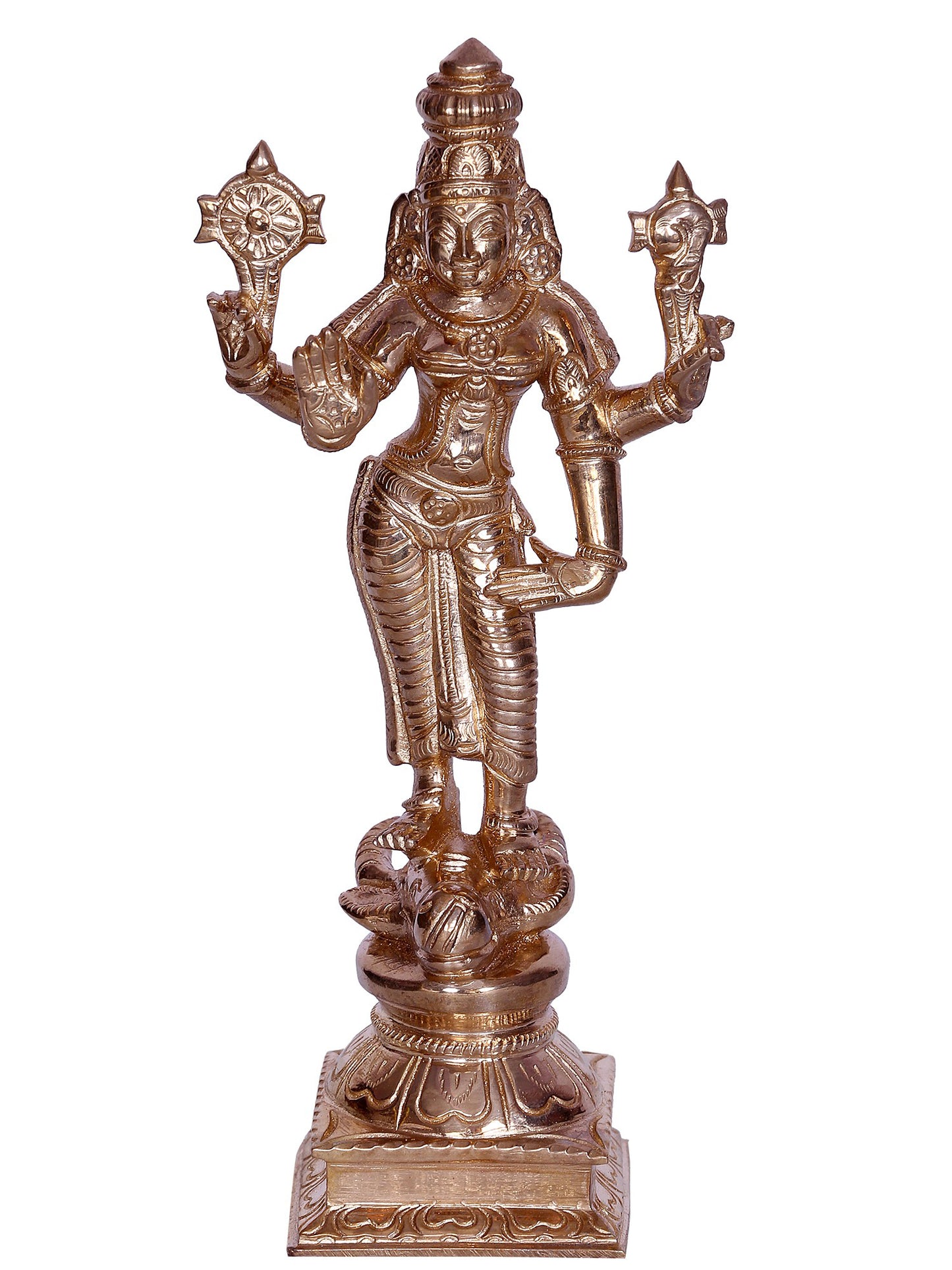 7" Standing Goddess Durga With Vaishnava Symbols Bronze Sculpture | Handmade Bronze Statue