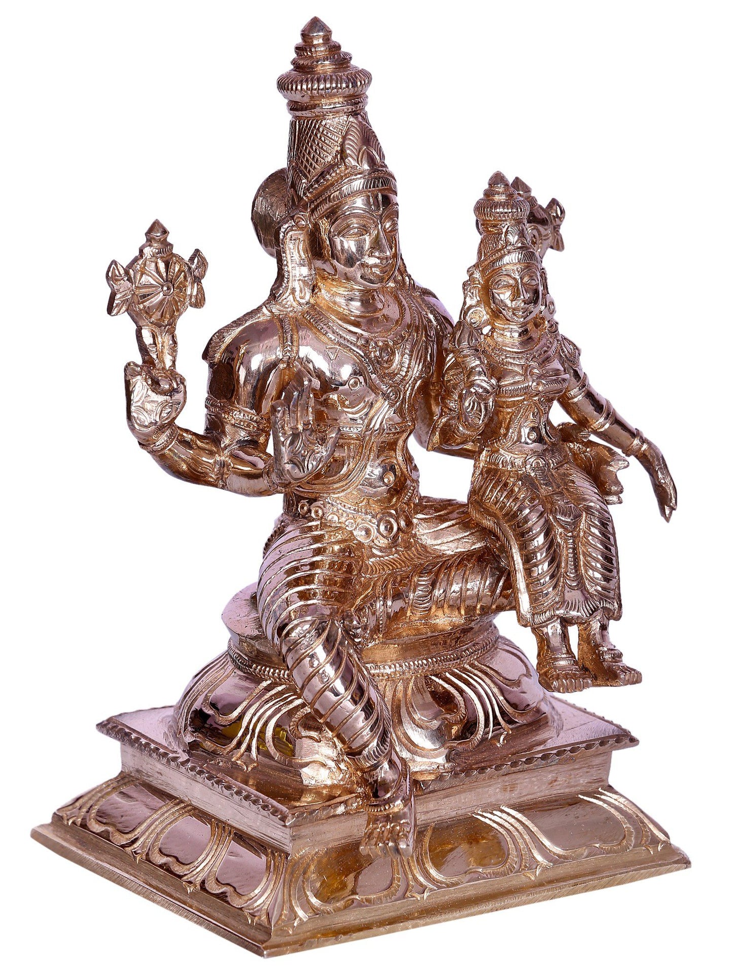 7" Hindu Deities Lakshmi Narayana | Decorative Bronze Idol | Figurine For Gifting | Bronze Statue For Temple