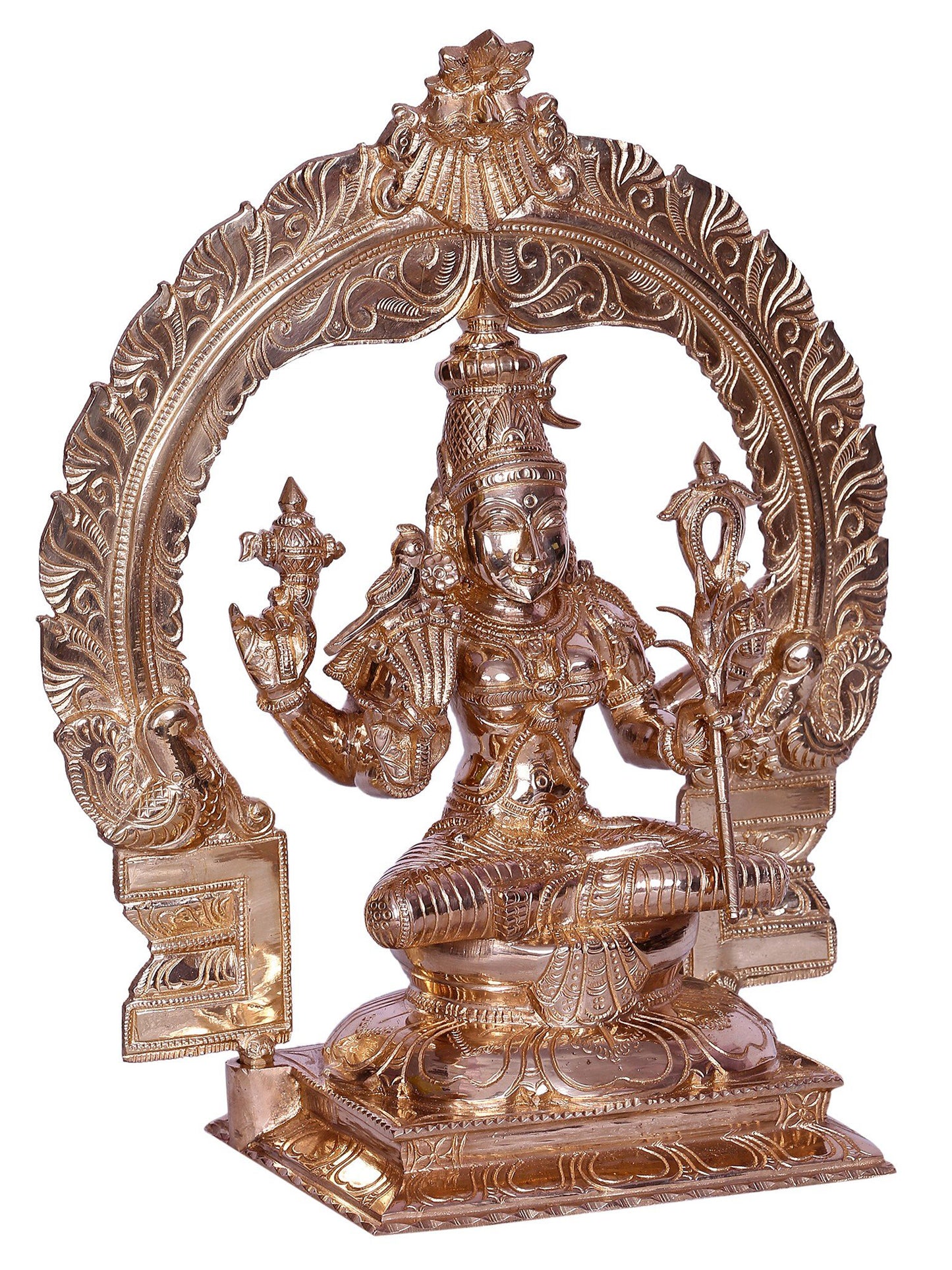 12" Goddess Kamakshi Bronze Statue Seated on Throne | Handmade Bronze Statue