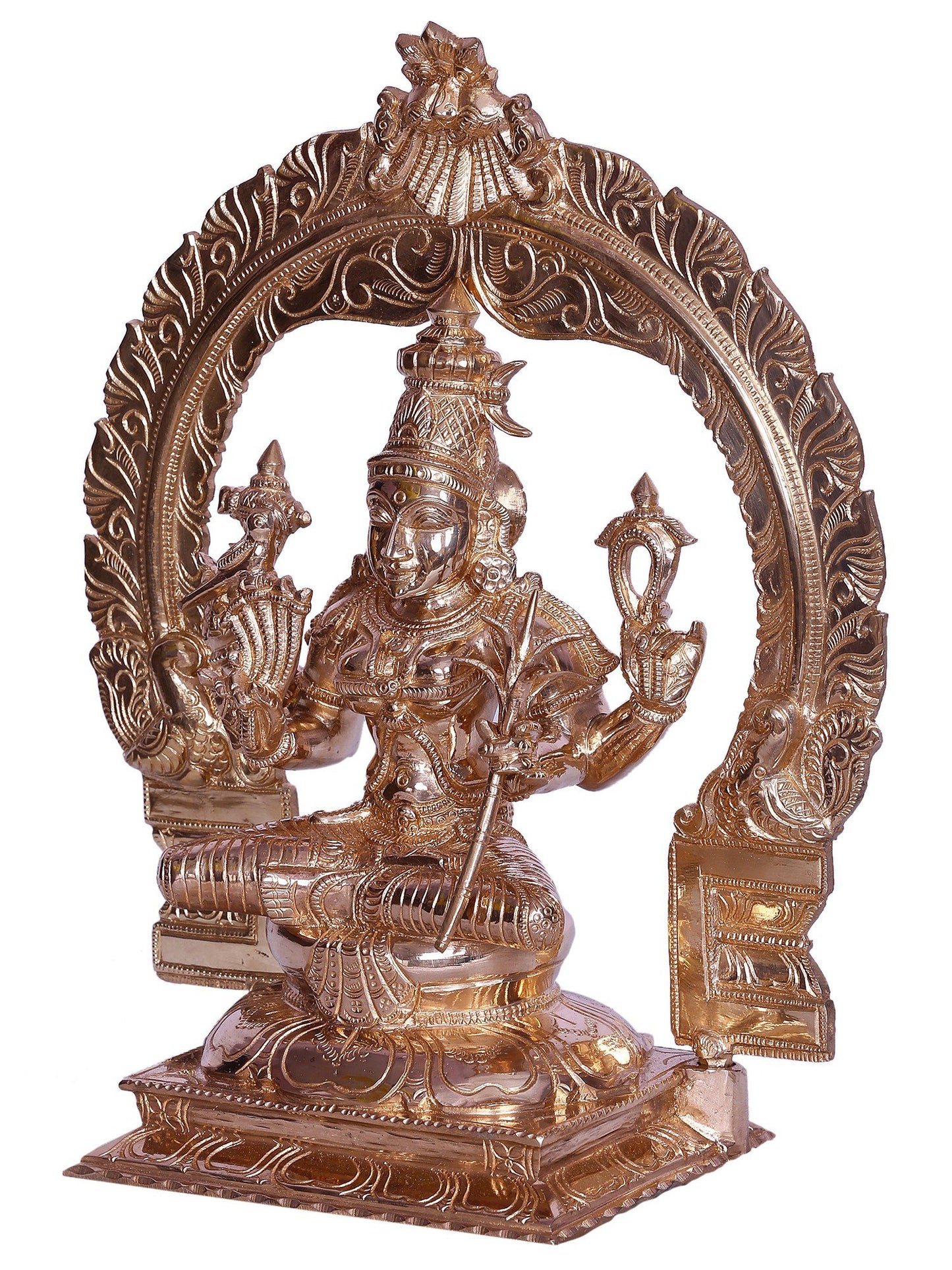 12" Goddess Kamakshi Bronze Statue Seated on Throne | Handmade Bronze Statue