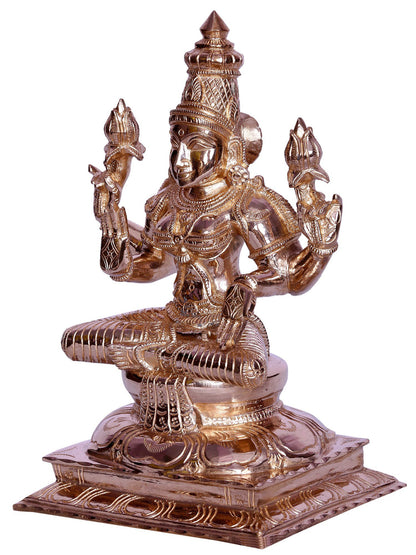 9" Goddess Lakshmi Bronze Statue Seated On Lotus | Handmade Bronze Sculpture