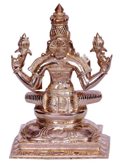 9" Goddess Lakshmi Bronze Statue Seated On Lotus | Handmade Bronze Sculpture