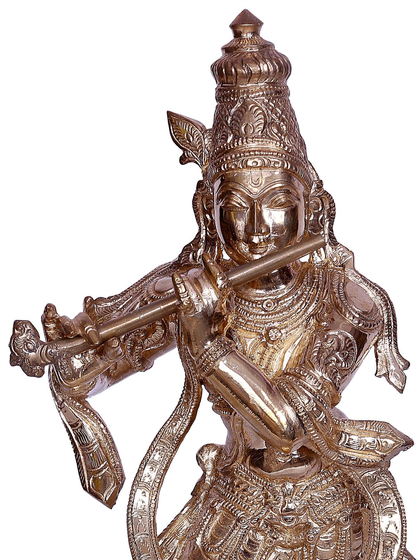 13" Lord Krishna Standing On Lotus Base With Flute | Bronze Statue