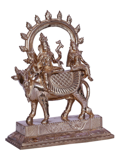 11" Hindu Deities Shiva & Parvati Bronze Sculpture Sitting on Nandi | Handmade Idol | Bronze Shiva & Parvati Statue