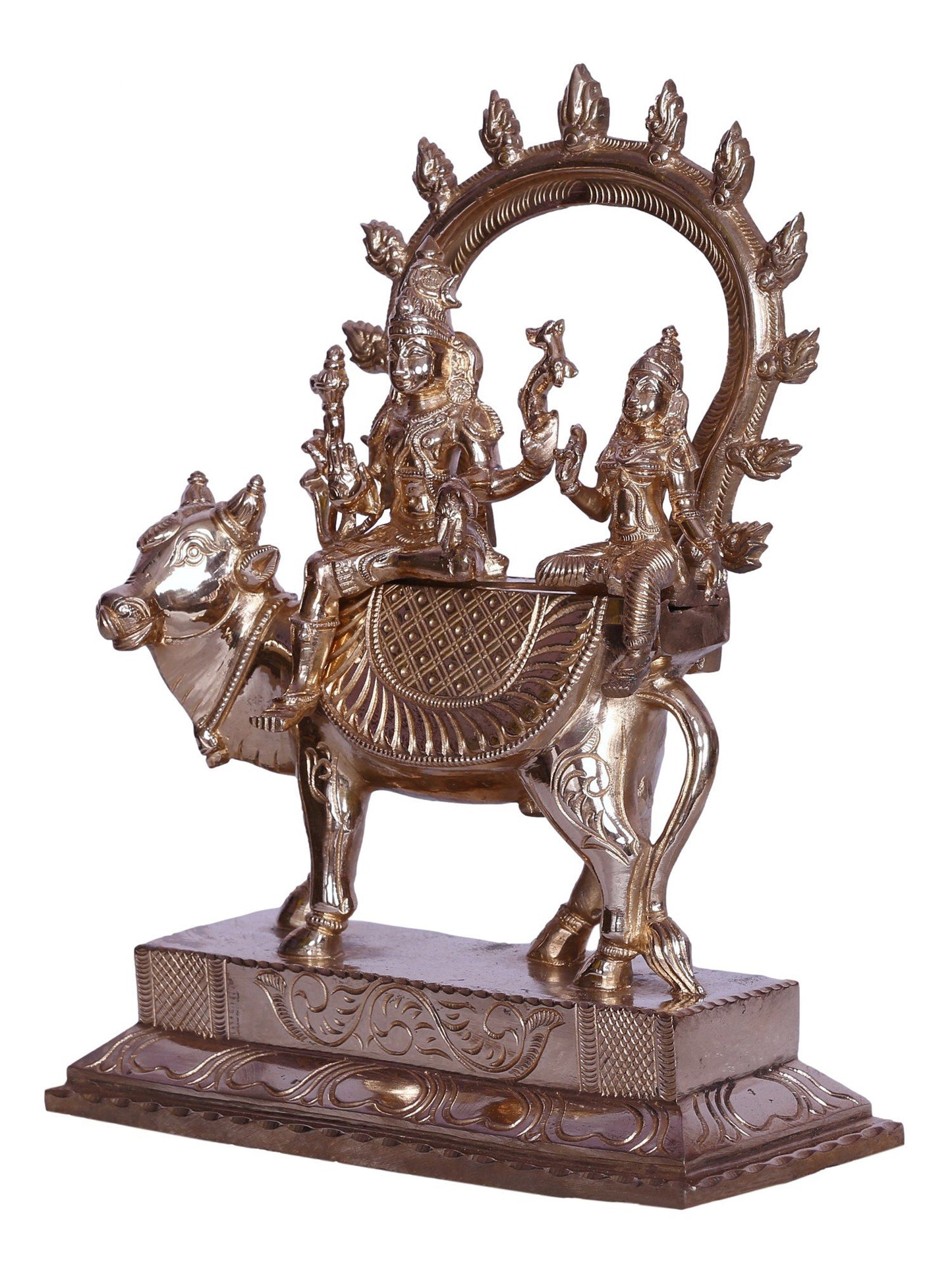 11" Hindu Deities Shiva & Parvati Bronze Sculpture Sitting on Nandi | Handmade Idol | Bronze Shiva & Parvati Statue