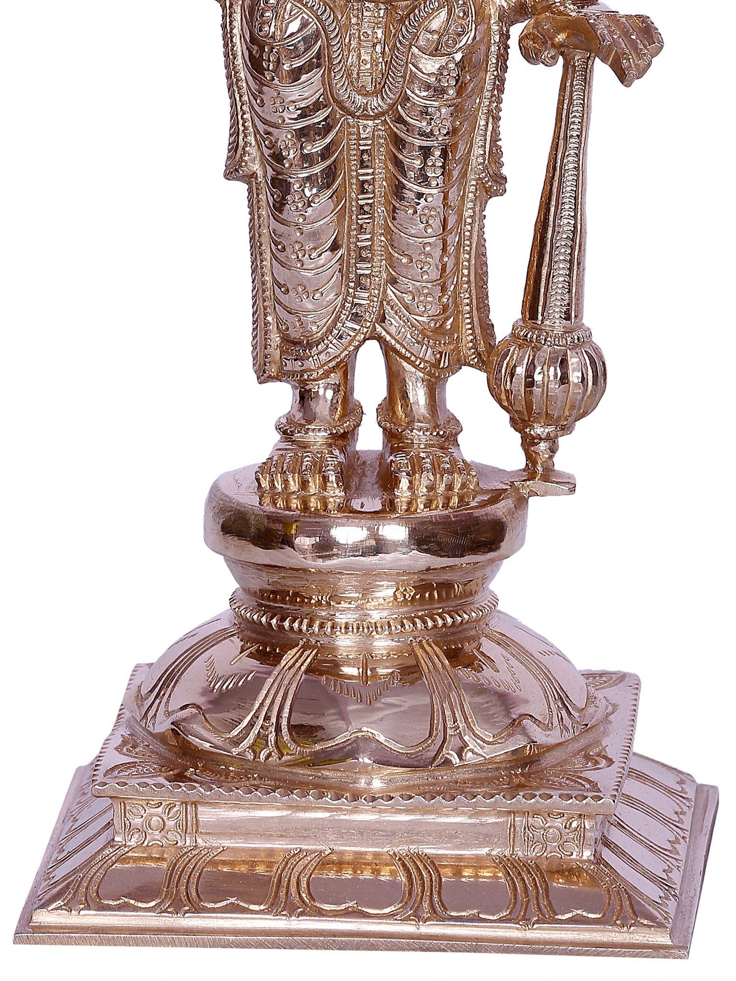 12" Standing On Pedestal Lord Vishnu (Perumal) Bronze Sculpture | Handmade Idol | Lord Vishnu Bronze Statue