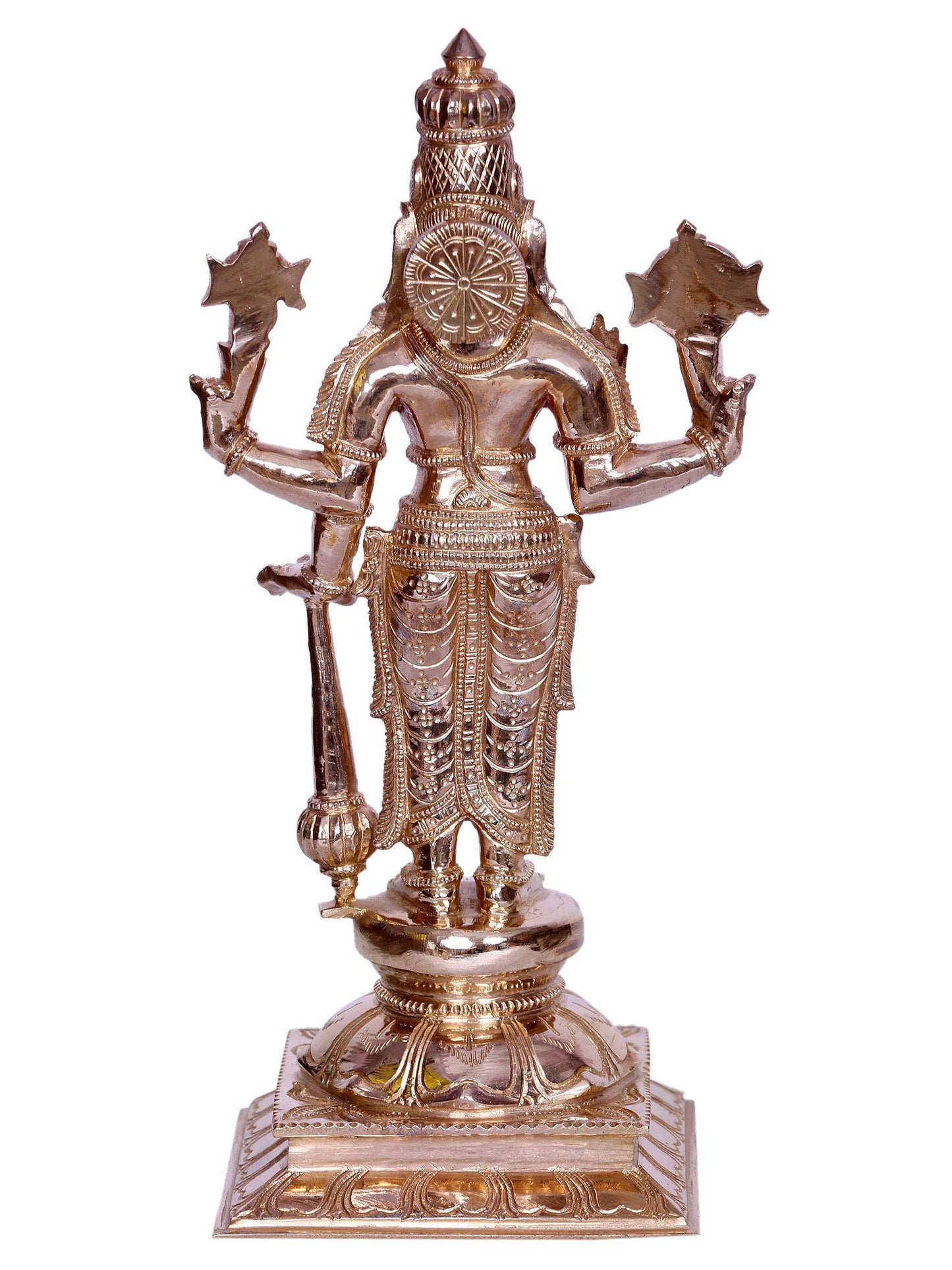 12" Standing On Pedestal Lord Vishnu (Perumal) Bronze Sculpture | Handmade Idol | Lord Vishnu Bronze Statue