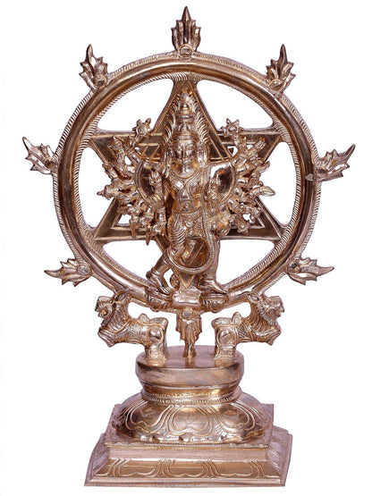 Sudarshan Chakrathalwar And Lord Narsimha (Back Side) | Decorative Bronze Idol | Bronze Statue For Temple