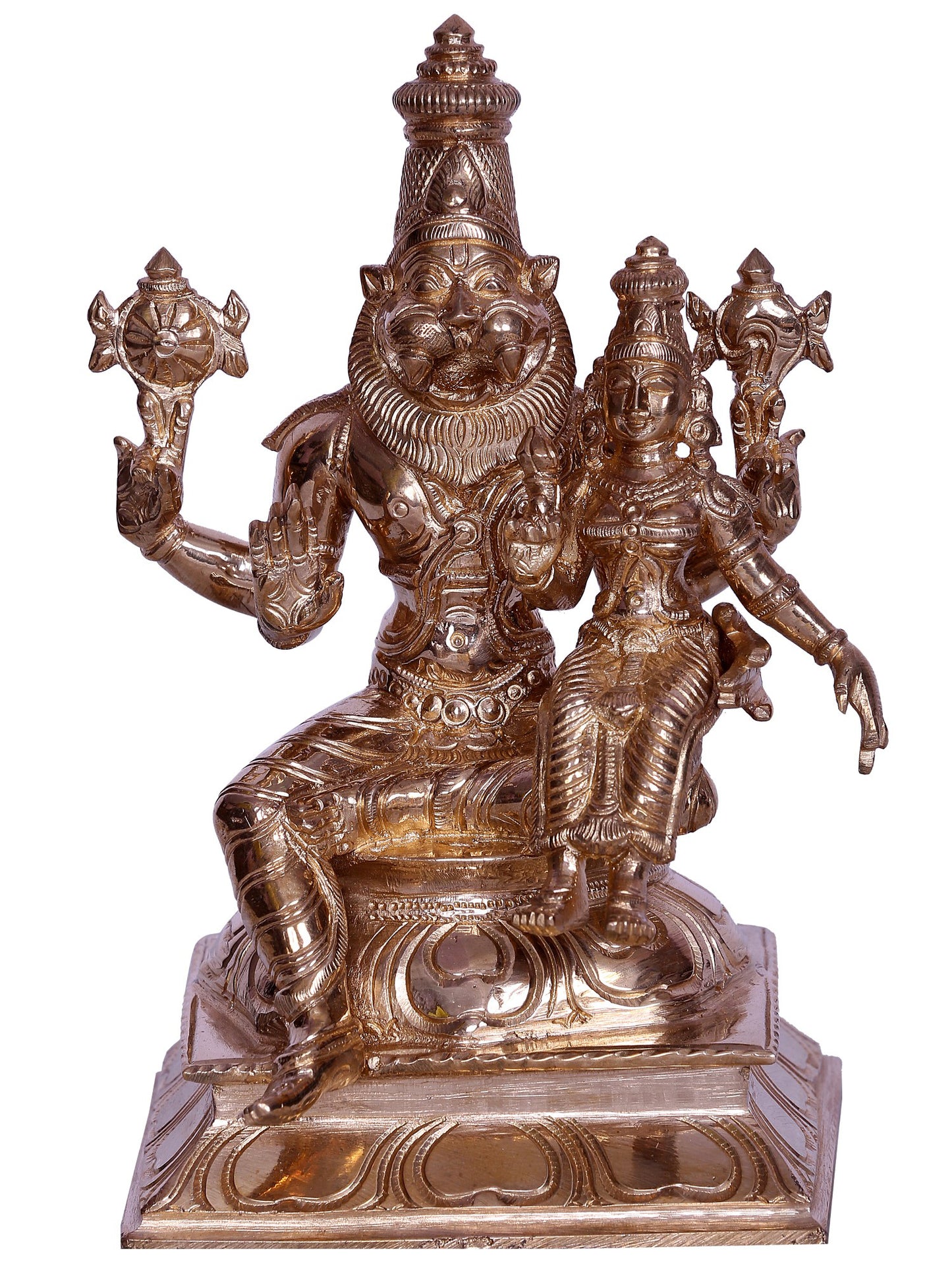 6" Lord Narsimha Bronze Statue with Goddess Lakshmi | Handmade Idol | Lord Narshimha Bronze Statue