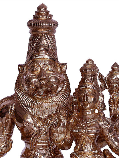 6" Lord Narsimha Bronze Statue with Goddess Lakshmi | Handmade Idol | Lord Narshimha Bronze Statue