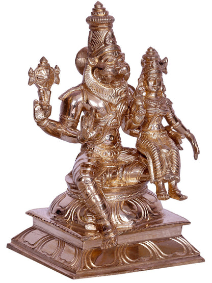 6" Lord Narsimha Bronze Statue with Goddess Lakshmi | Handmade Idol | Lord Narshimha Bronze Statue