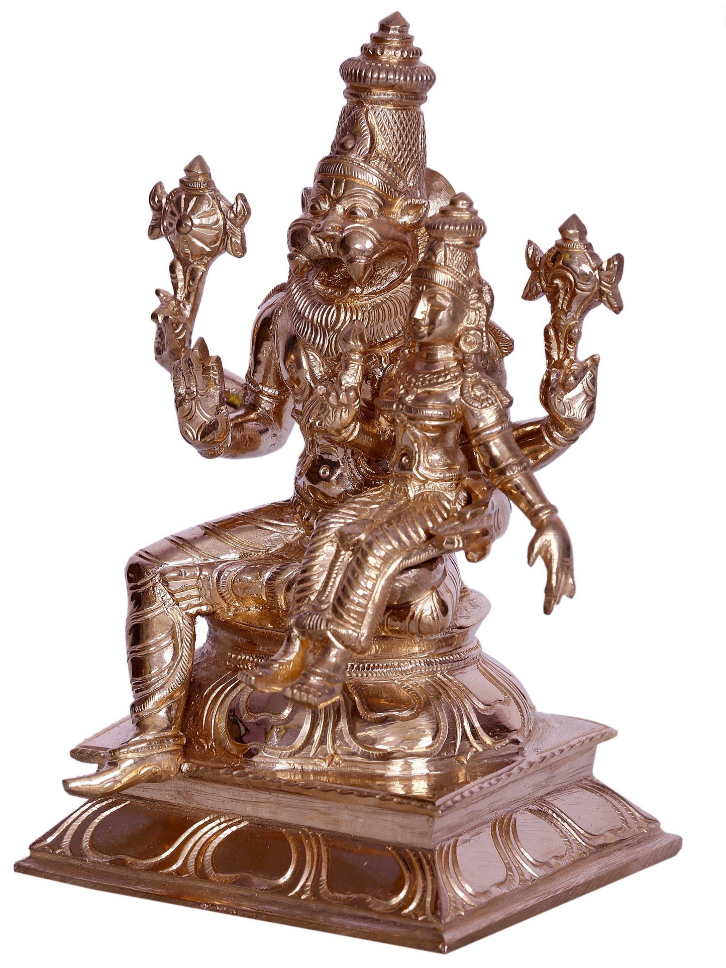 6" Lord Narsimha Bronze Statue with Goddess Lakshmi | Handmade Idol | Lord Narshimha Bronze Statue