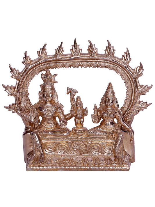 6" Small Lord Shiva and Parvati Seated on Throne | Handmade Idol | Lord Shiva Bronze Statue