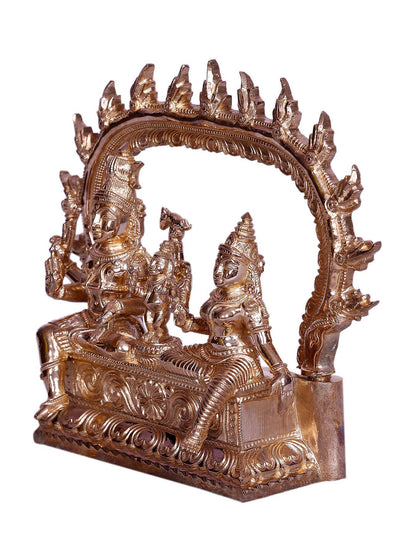 6" Small Lord Shiva and Parvati Seated on Throne | Handmade Idol | Lord Shiva Bronze Statue