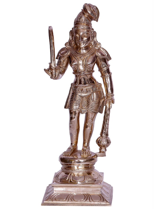 12" Tamil Deity Madurai Veeran With Gada |   Handmade | Bronze Sculpture