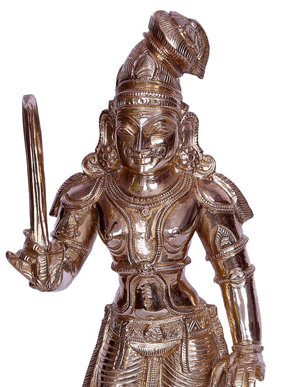 12" Tamil Deity Madurai Veeran With Gada |   Handmade | Bronze Sculpture