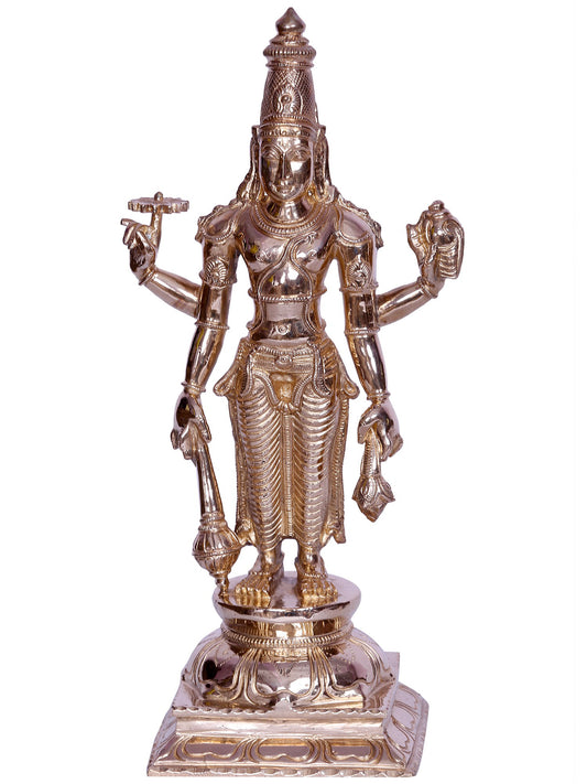 12" Hindu God Satyanarayana (Vishnu) Bronze Statue | Handmade