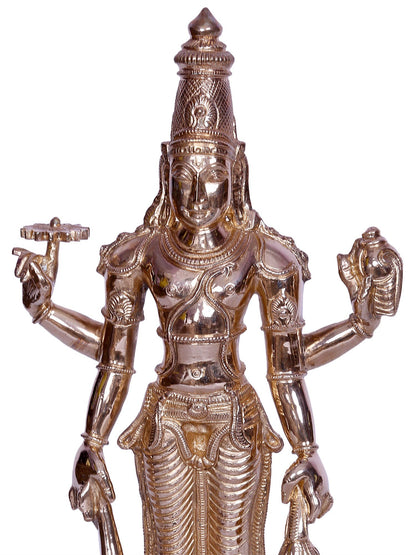 12" Hindu God Satyanarayana (Vishnu) Bronze Statue | Handmade