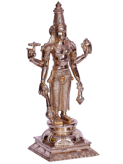 12" Hindu God Satyanarayana (Vishnu) Bronze Statue | Handmade