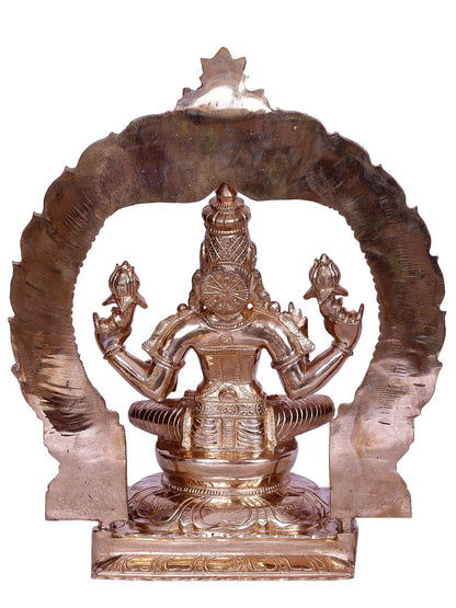 Goddess Lakshmi Bronze Statue - Goddess Of Wealth With Arch | Decorative Bronze Idol | Bronze Statue For Temple