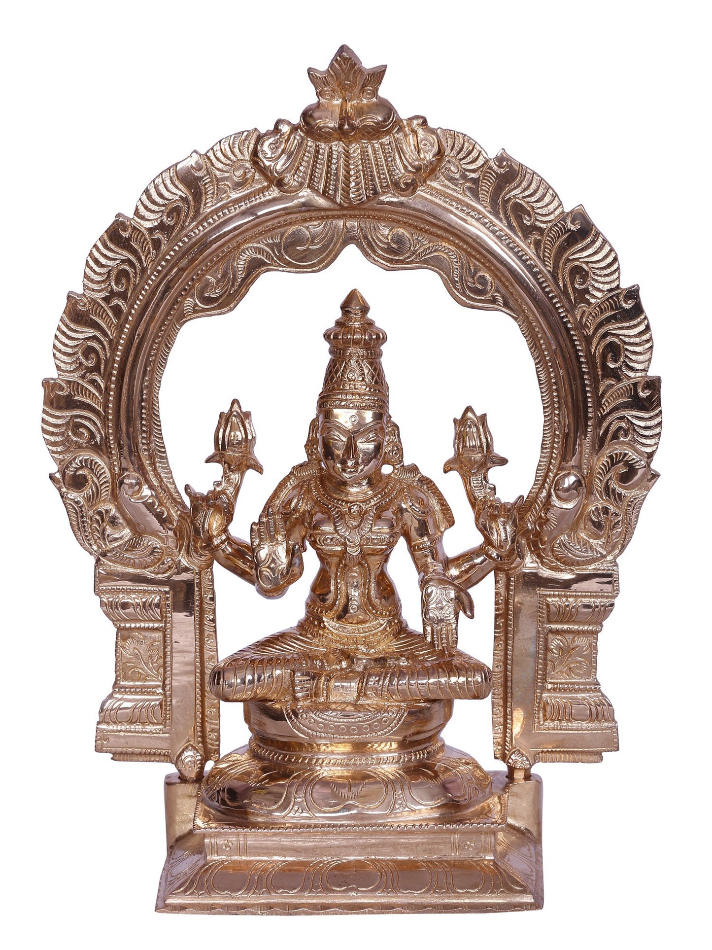 Maa Lakshmi Bronze Statue - Goddess of Wealth with Arch | Handmade