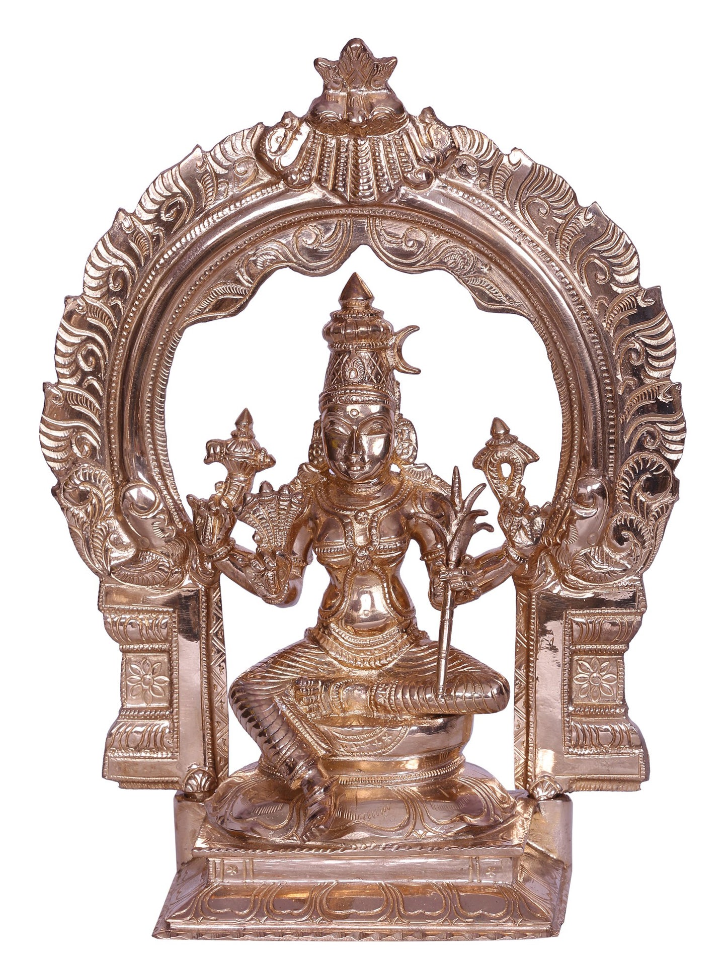 10" Hindu Goddess Rajarajeshwari Bronze Statue with Arch | Handmade