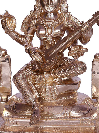 12" Hindu Goddess Saraswati Bronze Sculpture with Arch | Handmade