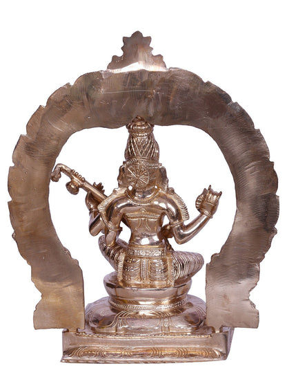 12" Hindu Goddess Saraswati Bronze Sculpture with Arch | Handmade