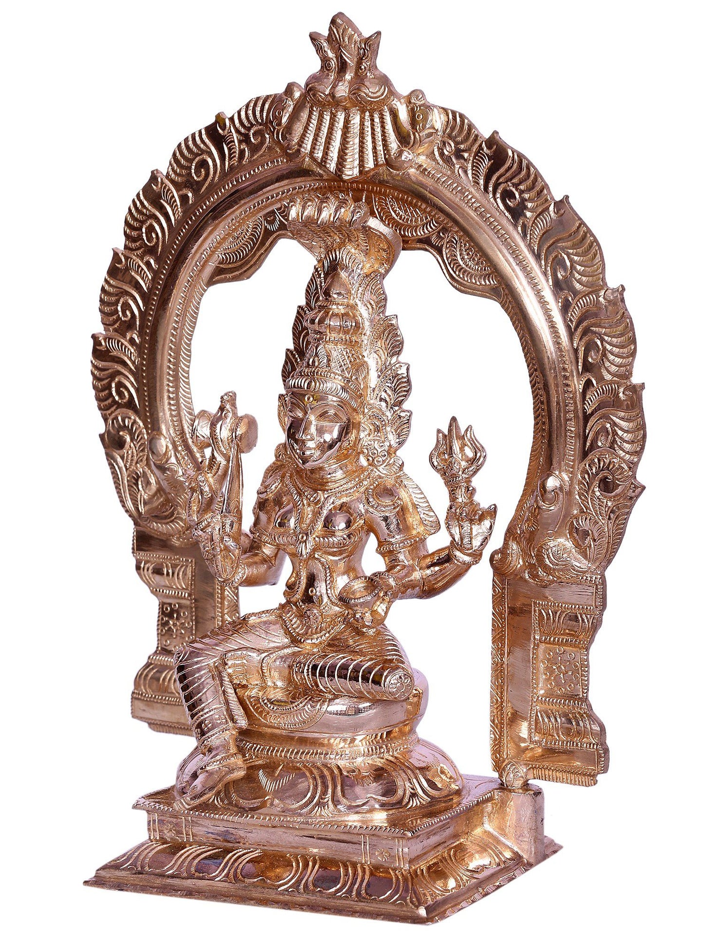 10" Hindu Goddess Mariamman Bronze Sculpture with Arch | Handmade