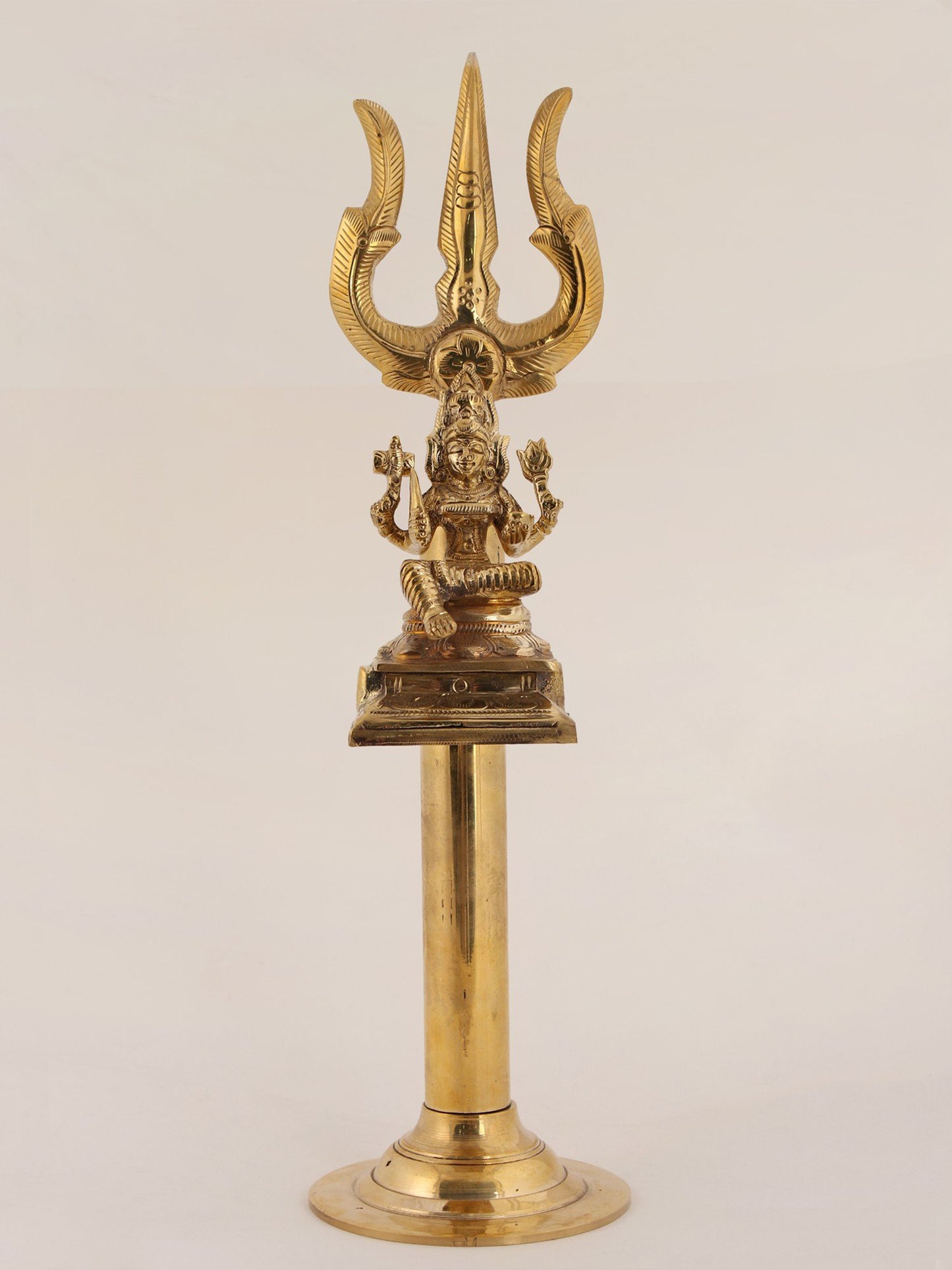 16" Four Armed Goddess Mariamman On Trishul | Handmade Copper And Brass Item For Temple