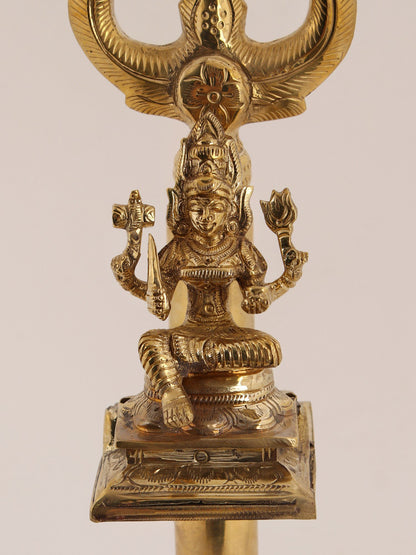 16" Four Armed Goddess Mariamman On Trishul | Handmade Copper And Brass Item For Temple