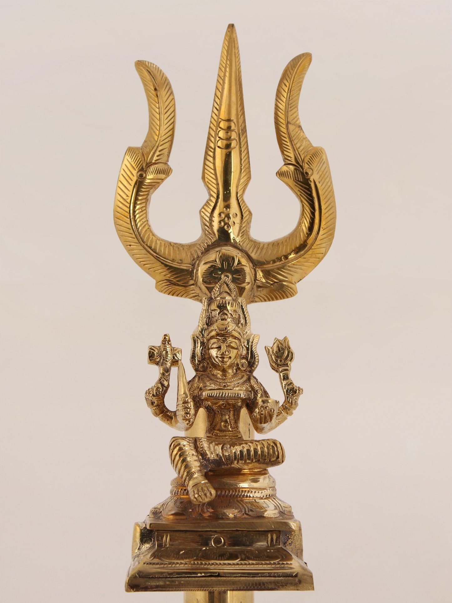 16" Four Armed Goddess Mariamman On Trishul | Handmade Copper And Brass Item For Temple