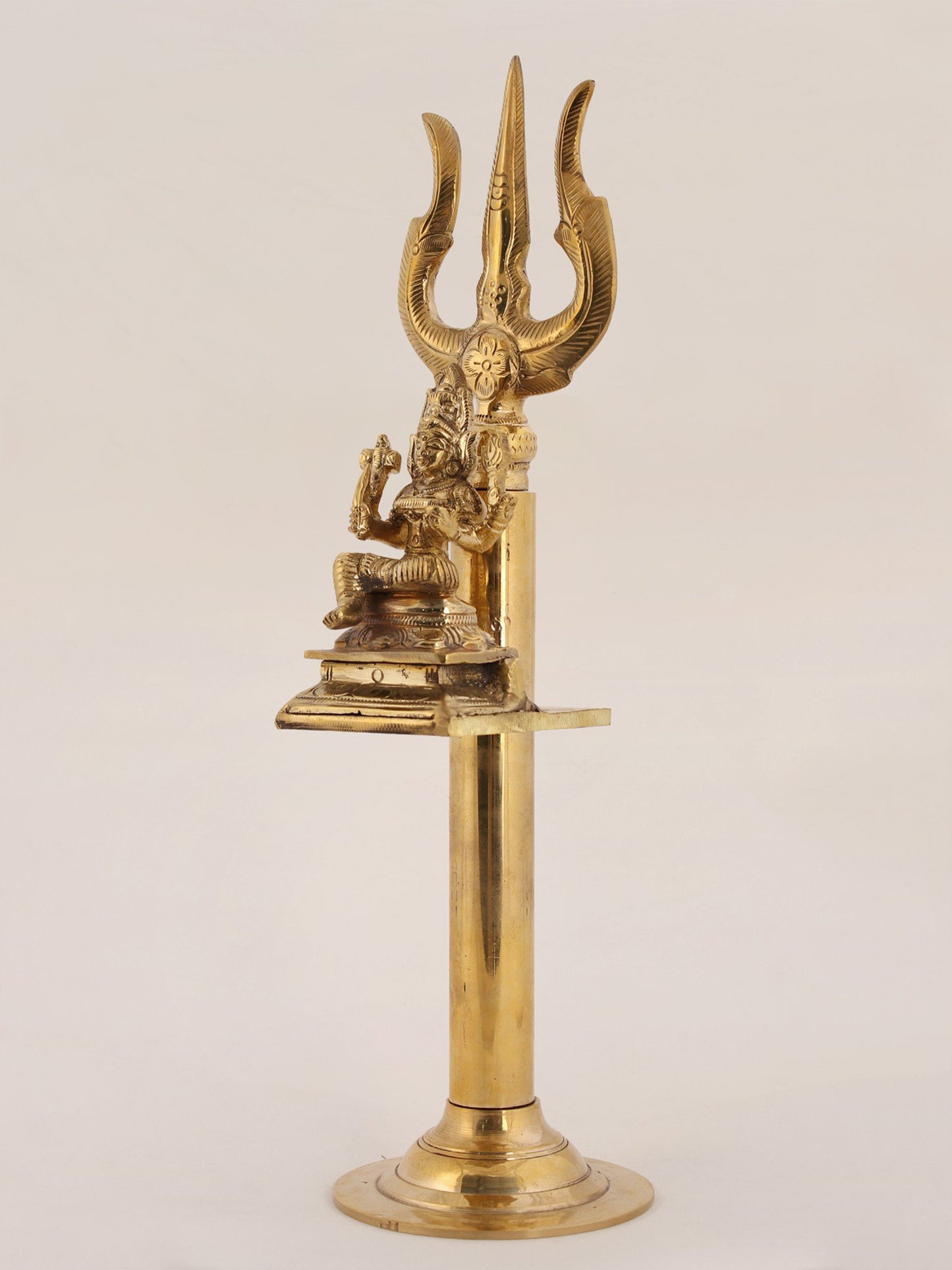 16" Four Armed Goddess Mariamman On Trishul | Handmade Copper And Brass Item For Temple