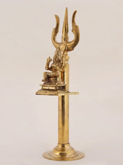 16" Four Armed Goddess Mariamman On Trishul | Handmade Copper And Brass Item For Temple