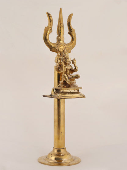 16" Four Armed Goddess Mariamman On Trishul | Handmade Copper And Brass Item For Temple