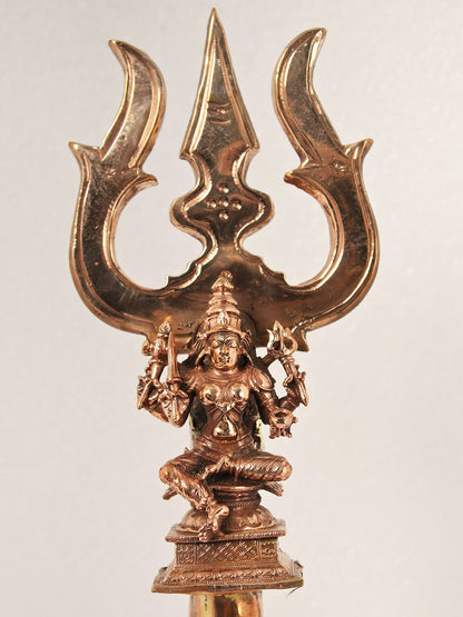 16" Four Armed Goddess Mariamman On Trishul | Handmade Copper And Brass Item For Temple