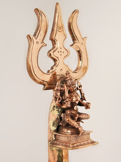 16" Four Armed Goddess Mariamman On Trishul | Handmade Copper And Brass Item For Temple