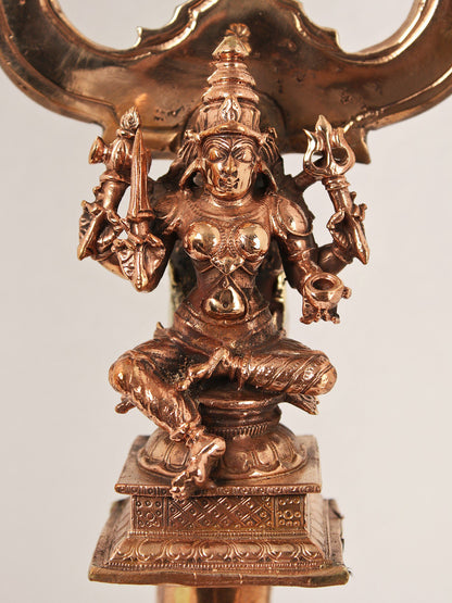 16" Four Armed Goddess Mariamman On Trishul | Handmade Copper And Brass Item For Temple