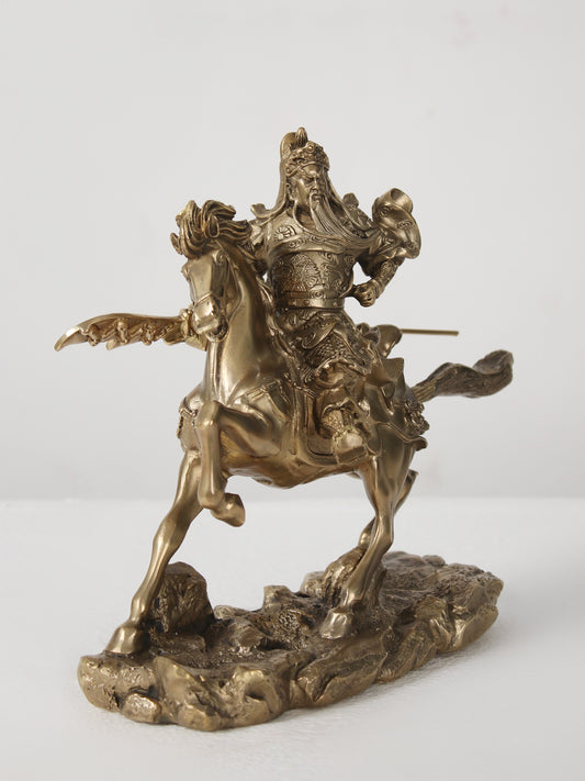 9" Bronze Superfine Chinese Warrior Guan Yu on Horse | Bronze Statue For Decor