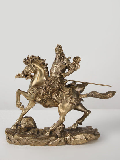 9" Bronze Superfine Chinese Warrior Guan Yu on Horse | Bronze Statue For Decor