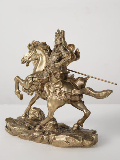 9" Bronze Superfine Chinese Warrior Guan Yu on Horse | Bronze Statue For Decor