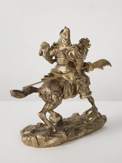 9" Bronze Superfine Chinese Warrior Guan Yu on Horse | Bronze Statue For Decor