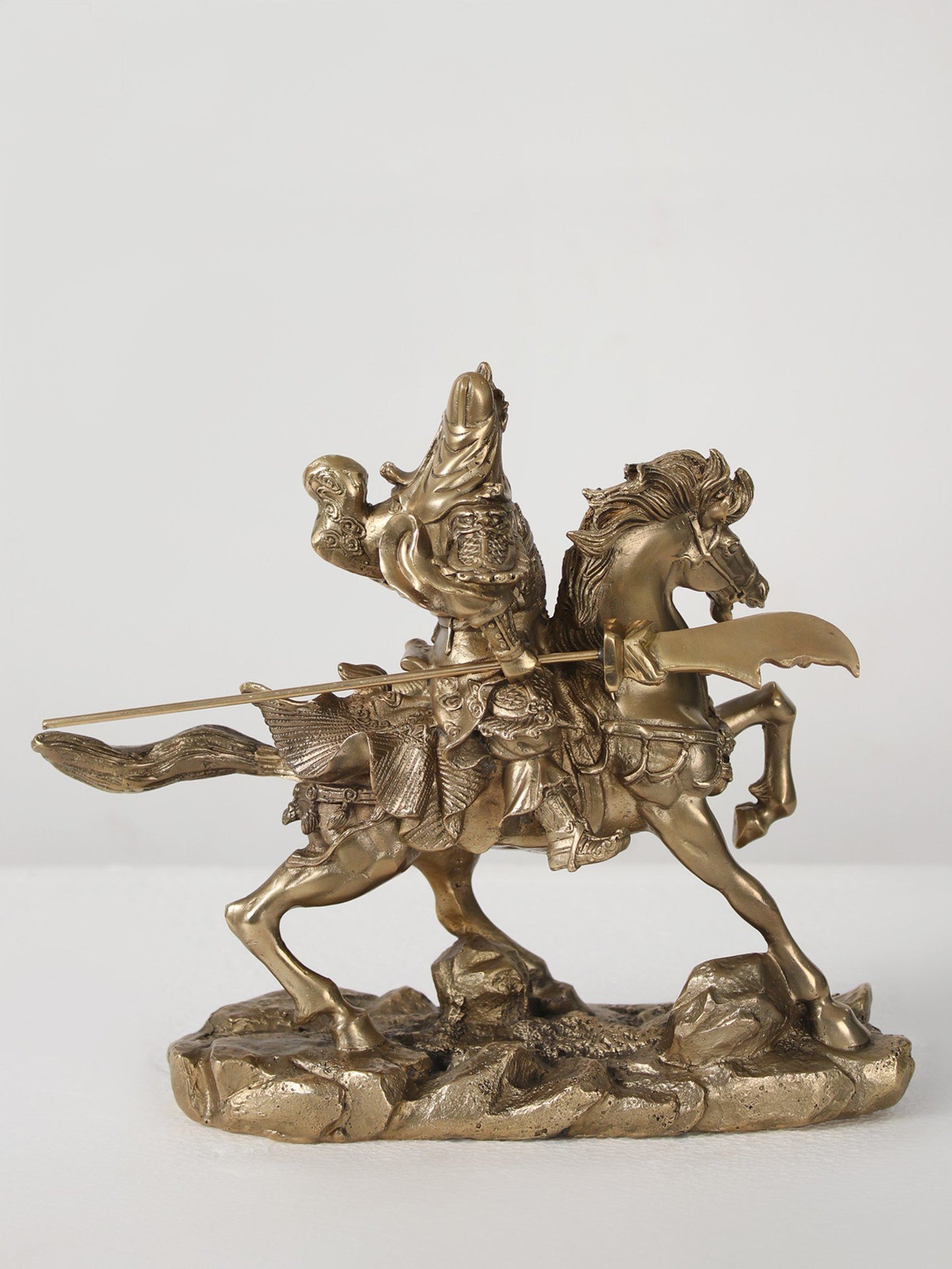 9" Bronze Superfine Chinese Warrior Guan Yu on Horse | Bronze Statue For Decor