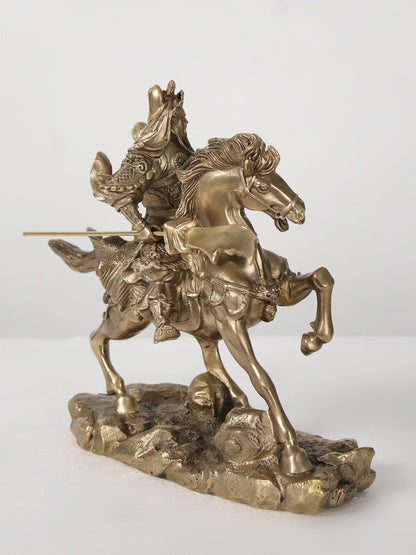 9" Bronze Superfine Chinese Warrior Guan Yu on Horse | Bronze Statue For Decor