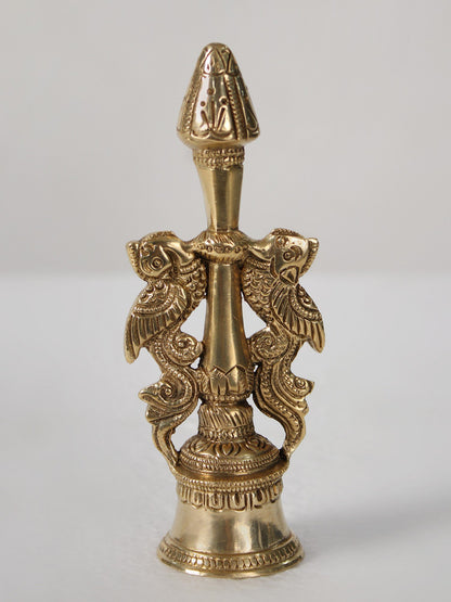 5" Brass Peacock Design Ritual Bell For Temple | Handmade Brass Bell For Gifting